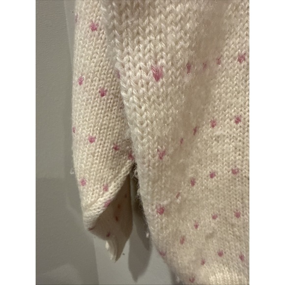 Vintage REI Women's M Wool Fair Isle Button Front Cardigan Pink White Grannycore - Picture 6 of 13